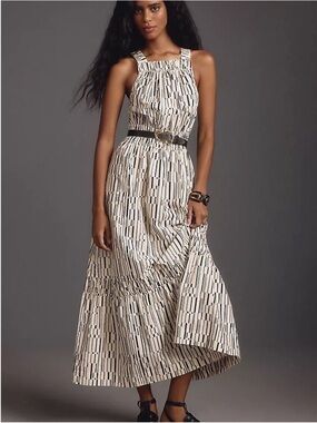 Anthropologie Cream and Black Geometric Maxi Dress
